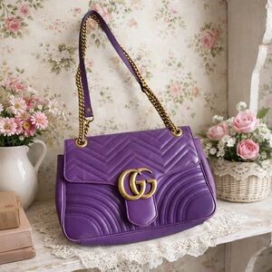 Authentic Gucci Marmont Flap Leather Crossbody Bag In RARE Purple Colour